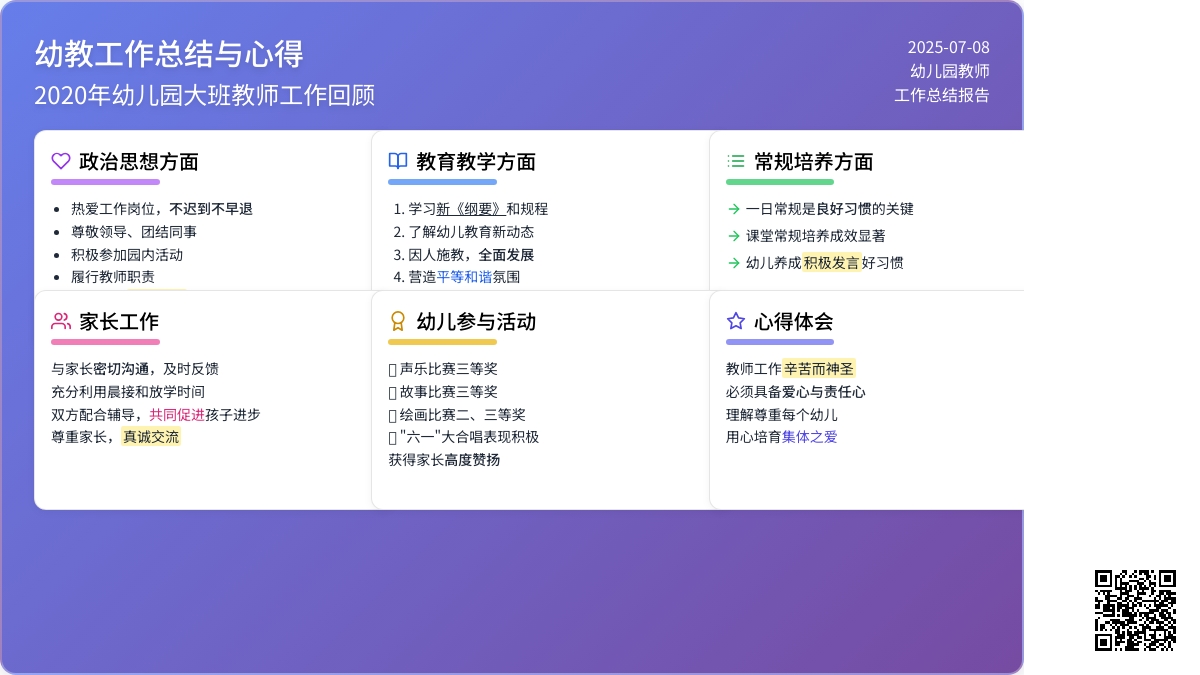 2020年幼儿园大班教师工作总结