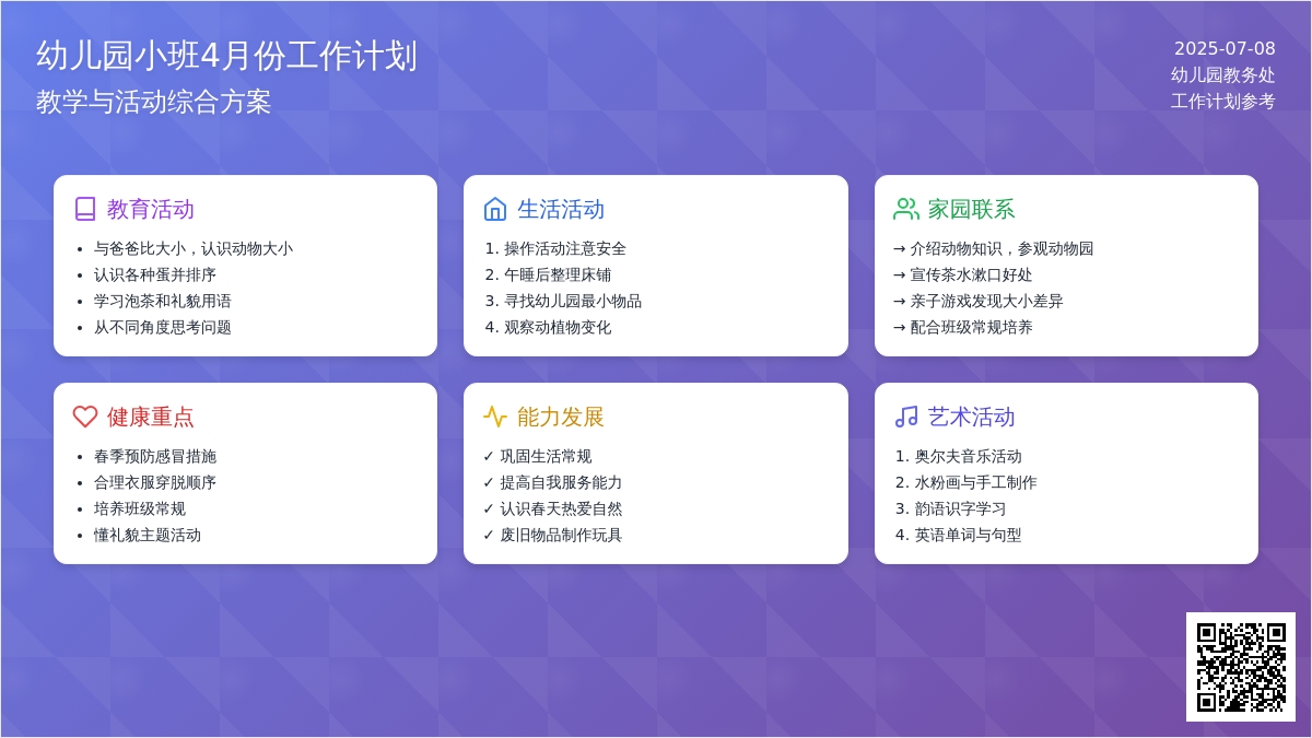 幼儿园小班4月份教学工作计划