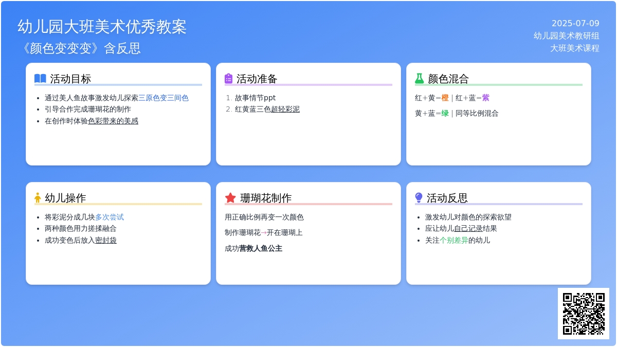 幼儿园大班美术优秀教案《颜色变变变》含反思