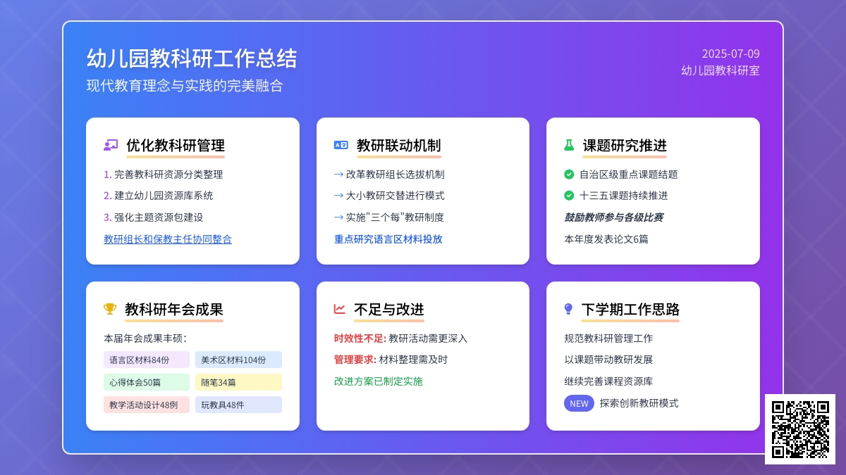 幼儿园教科研工作总结