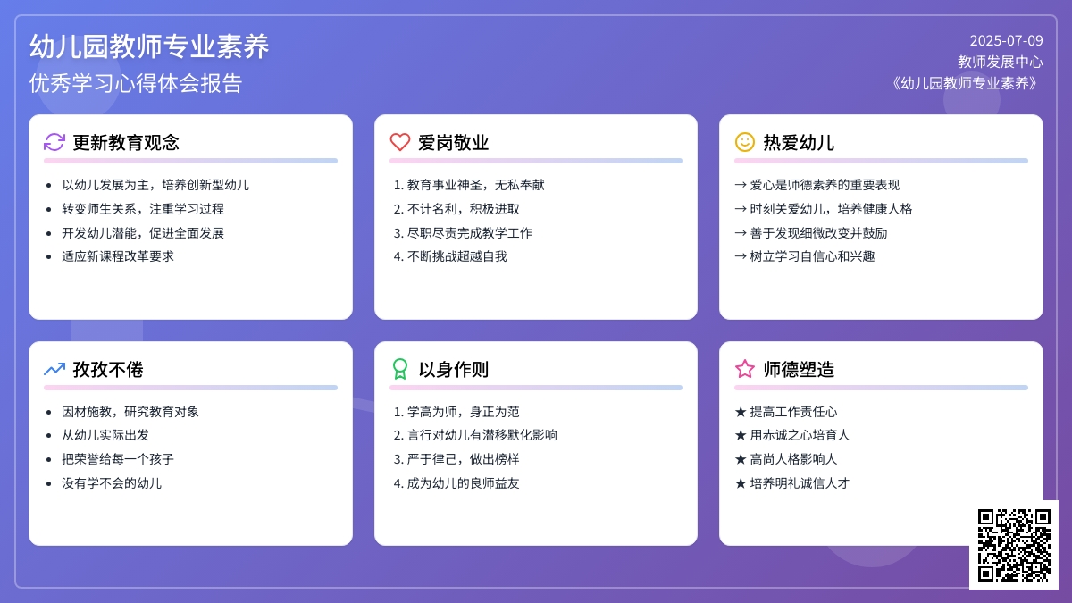 《幼儿园教师专业素养》优秀学习心得体会报告范文