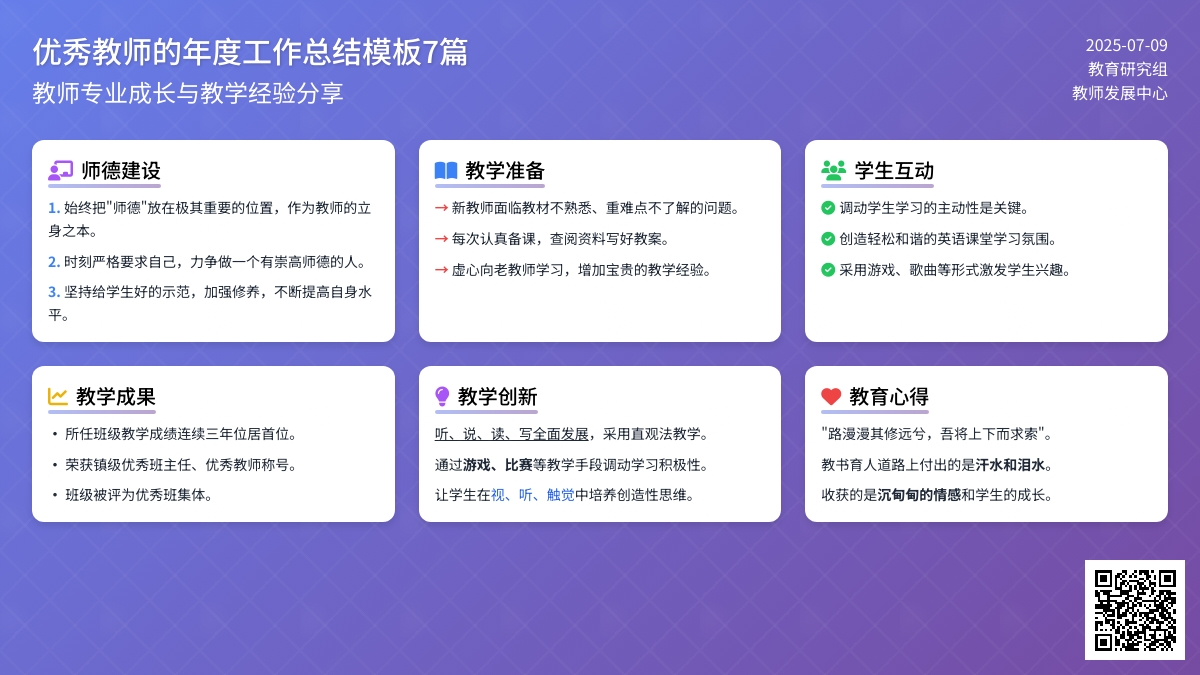 优秀教师的年度工作总结模板7篇
