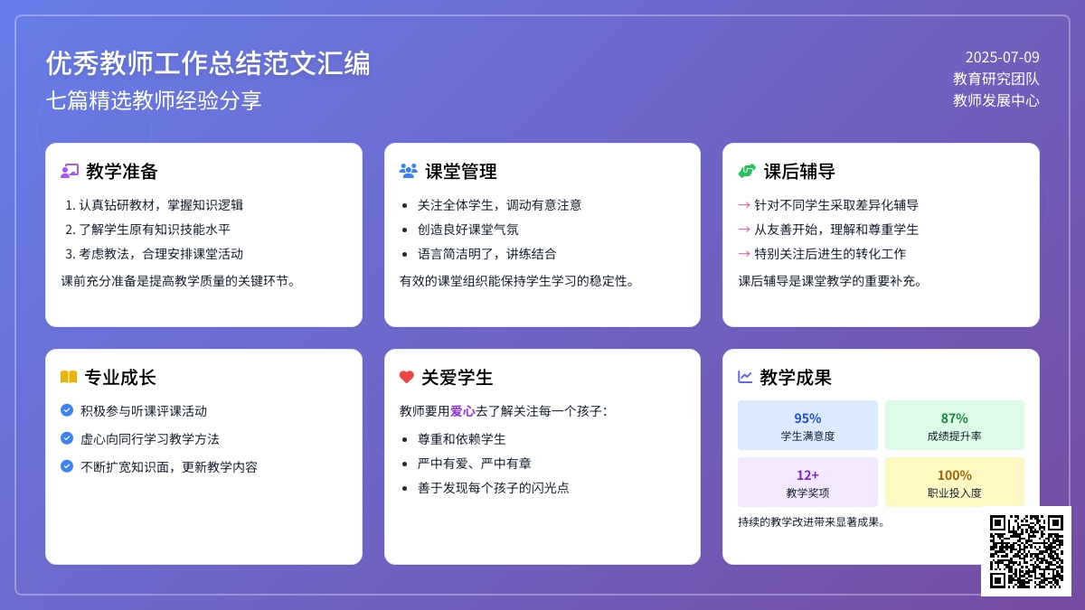 关于优秀教师工作总结范文汇编七篇