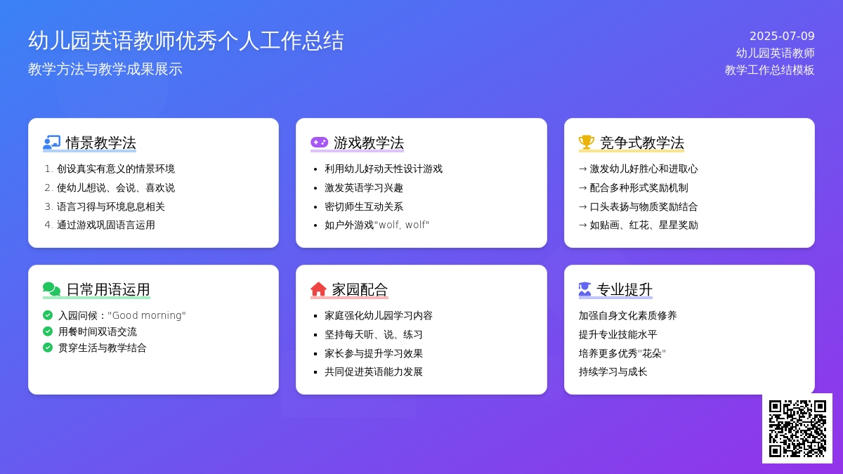 幼儿园英语教师优秀个人工作总结模板