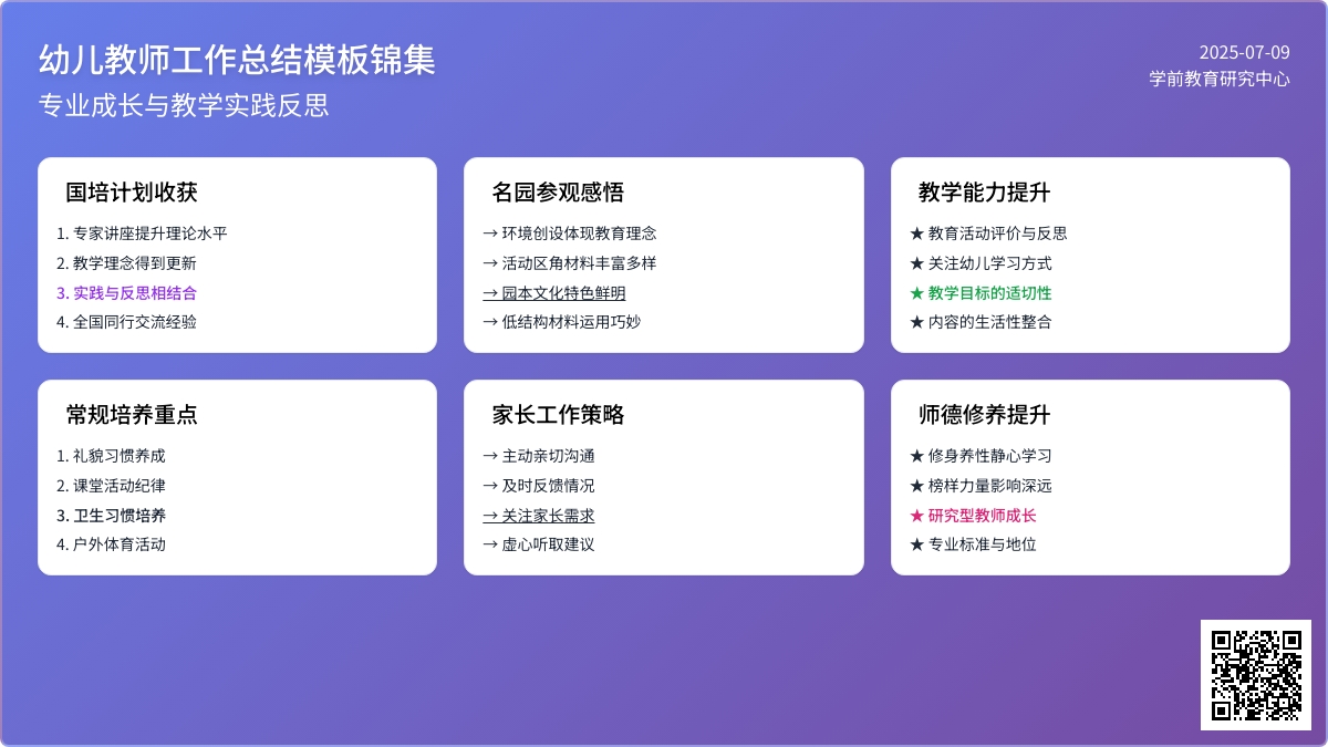 幼儿教师工作总结模板锦集8篇