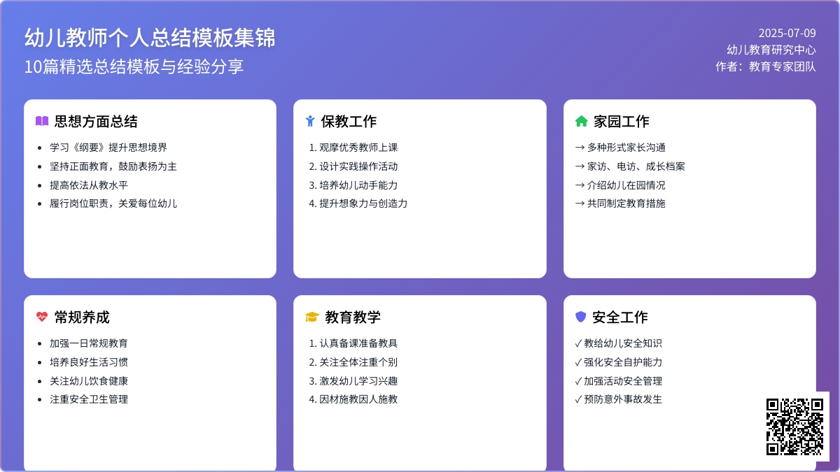 幼儿教师个人总结模板集锦10篇
