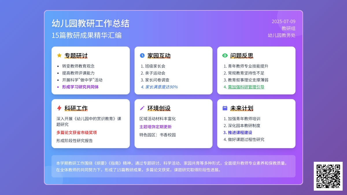 幼儿园教研工作总结(15篇)
