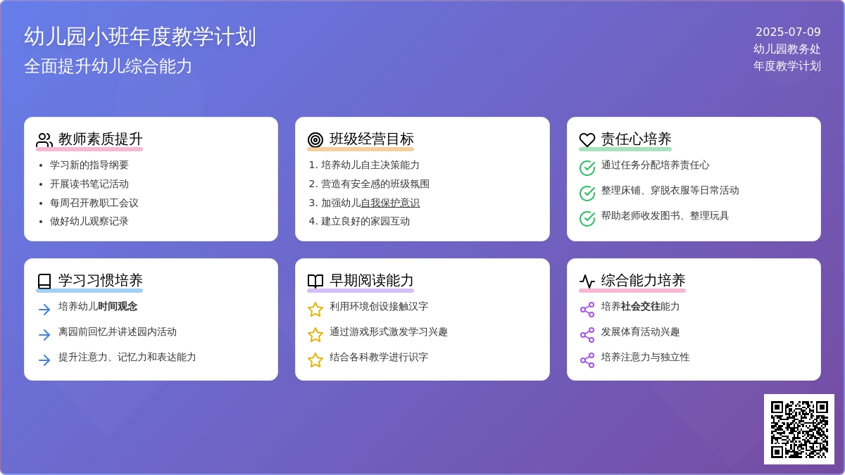幼儿园小班的年度教学计划范文