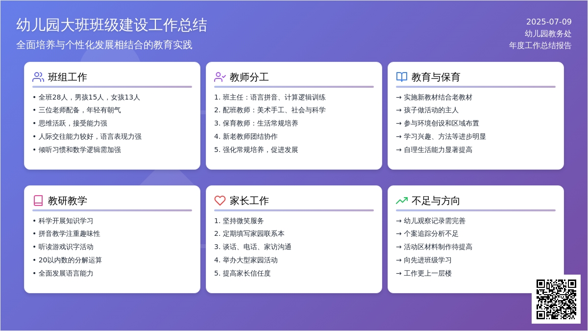 幼儿园大班的班级建设工作总结