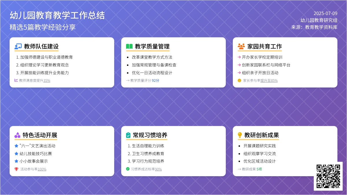 幼儿园教育教学工作总结（精选5篇）