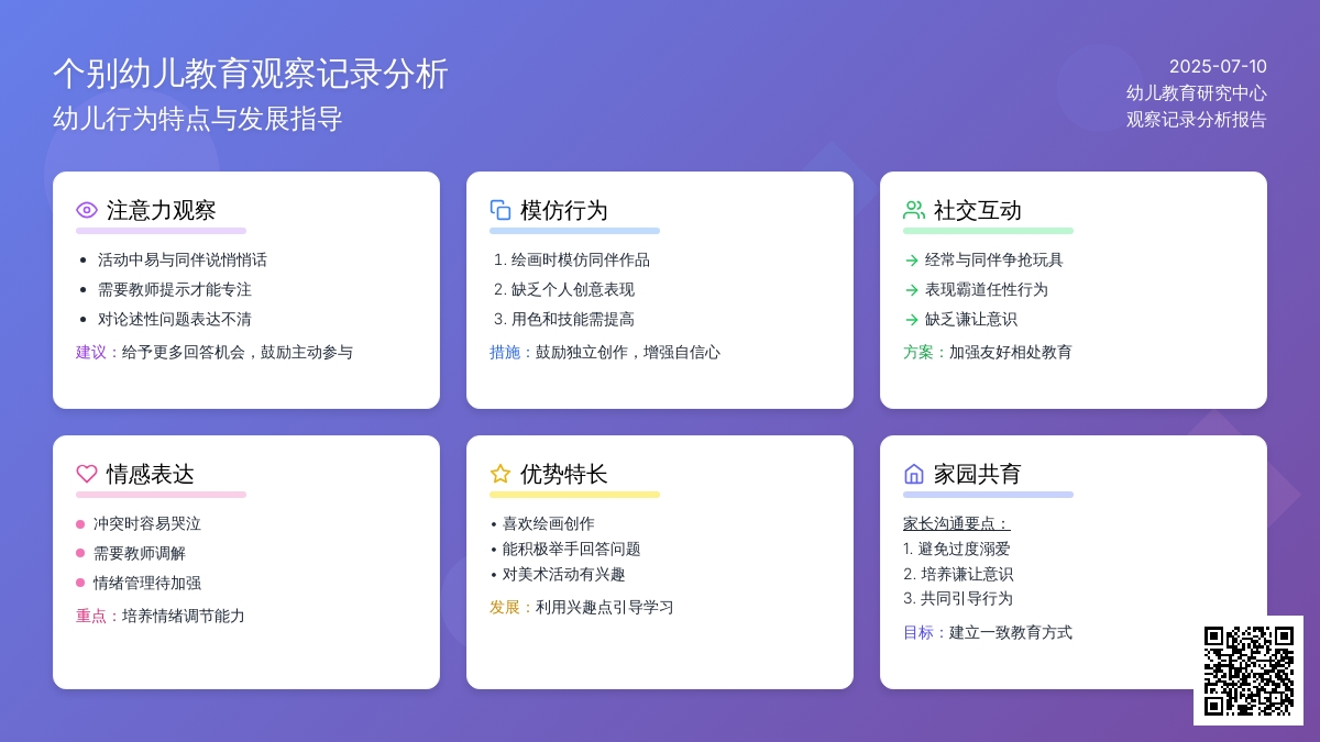 个别幼儿教育观察记录