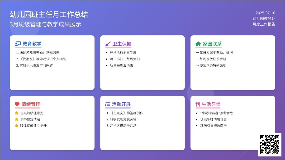 幼儿园班主任月工作总结