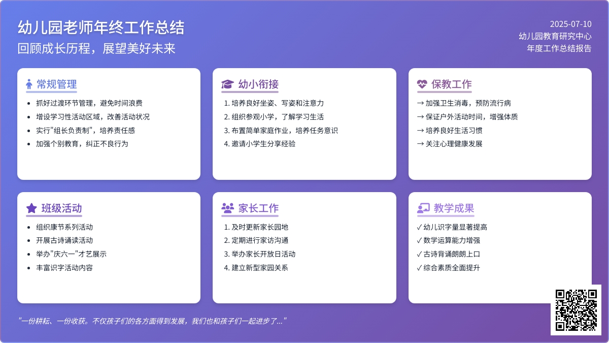 幼儿园老师年终工作总结范文