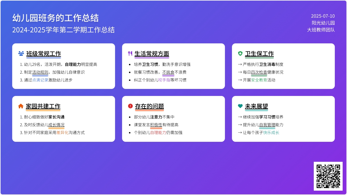 幼儿园班务的工作总结