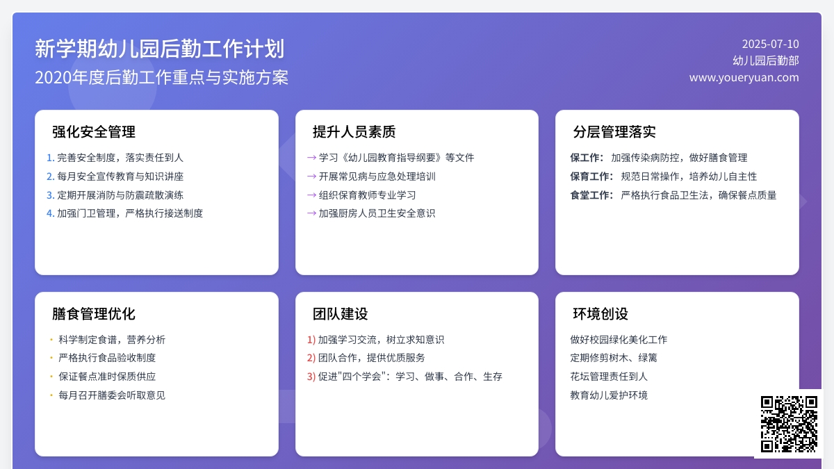 新学期幼儿园后勤工作计划2020