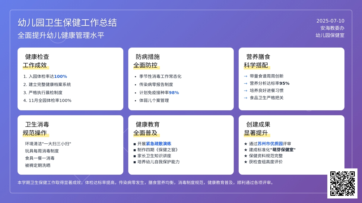 幼儿园卫生保健的工作总结