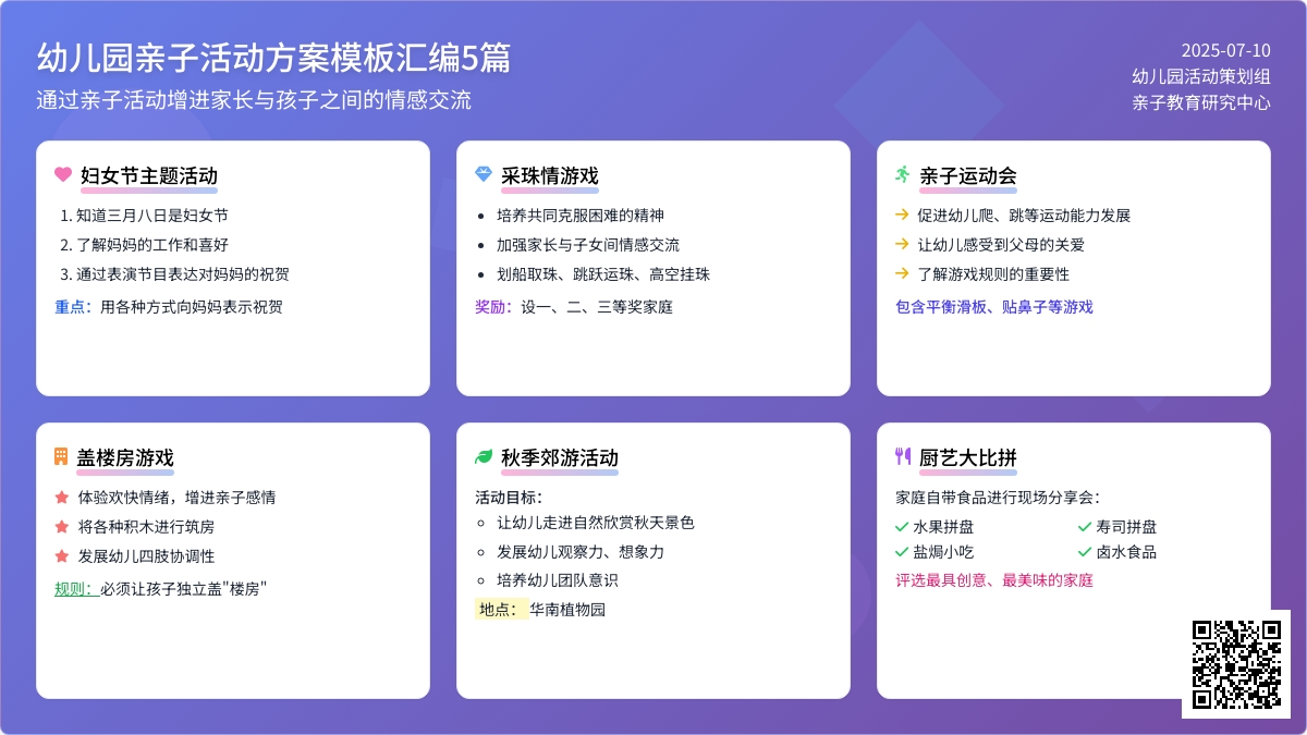 幼儿园亲子活动方案模板汇编5篇