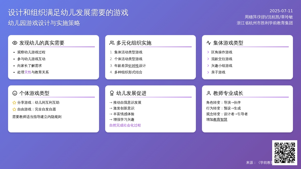 设计和组织满足幼儿发展需要的游戏