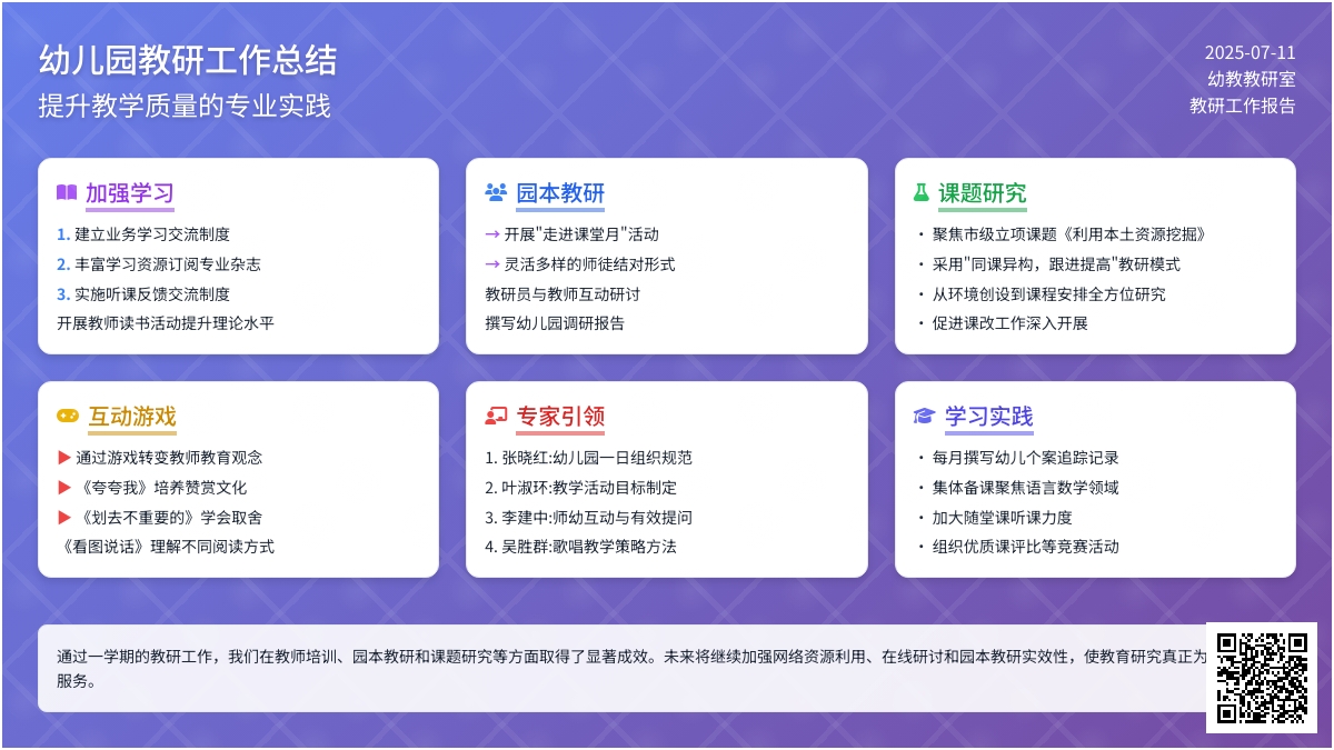 关于幼儿园的教研工作总结