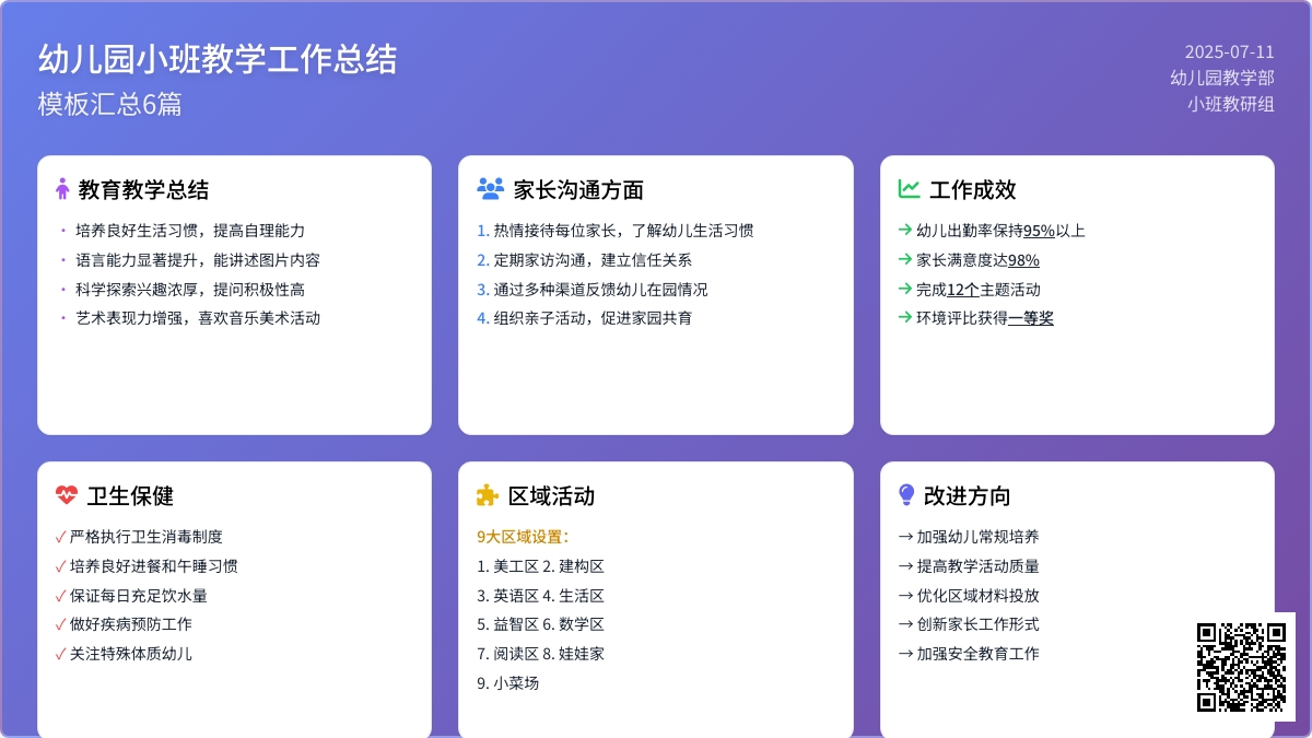关于幼儿园小班教学工作总结模板汇总6篇