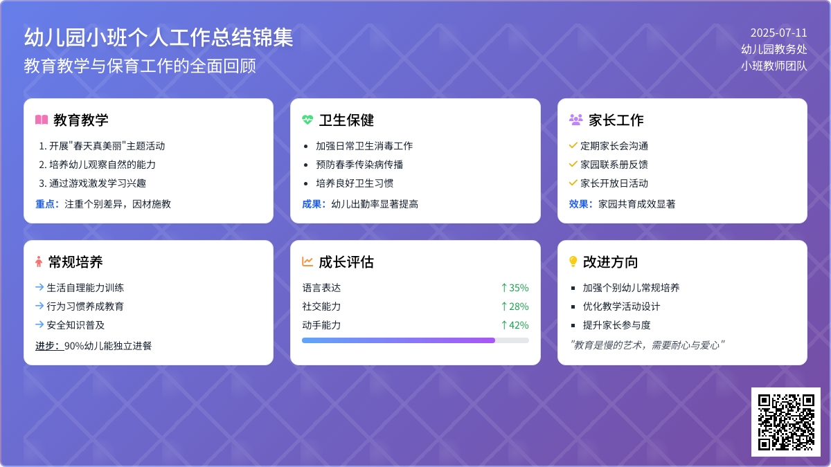 关于幼儿园小班个人工作总结锦集9篇