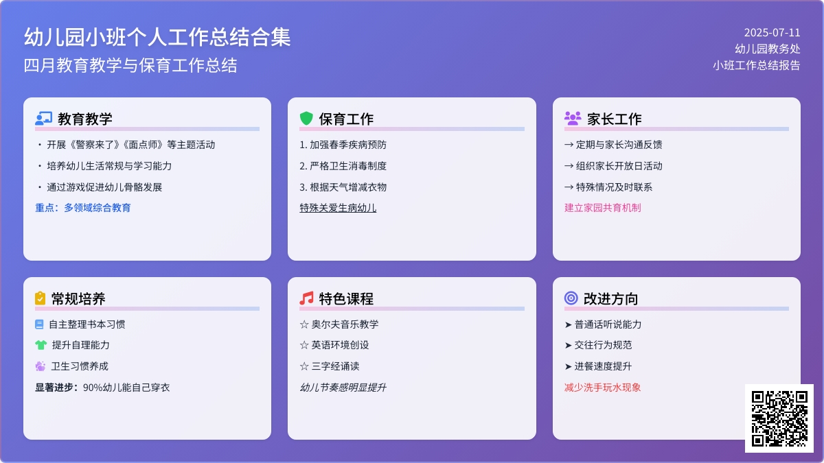 关于幼儿园小班个人工作总结合集4篇