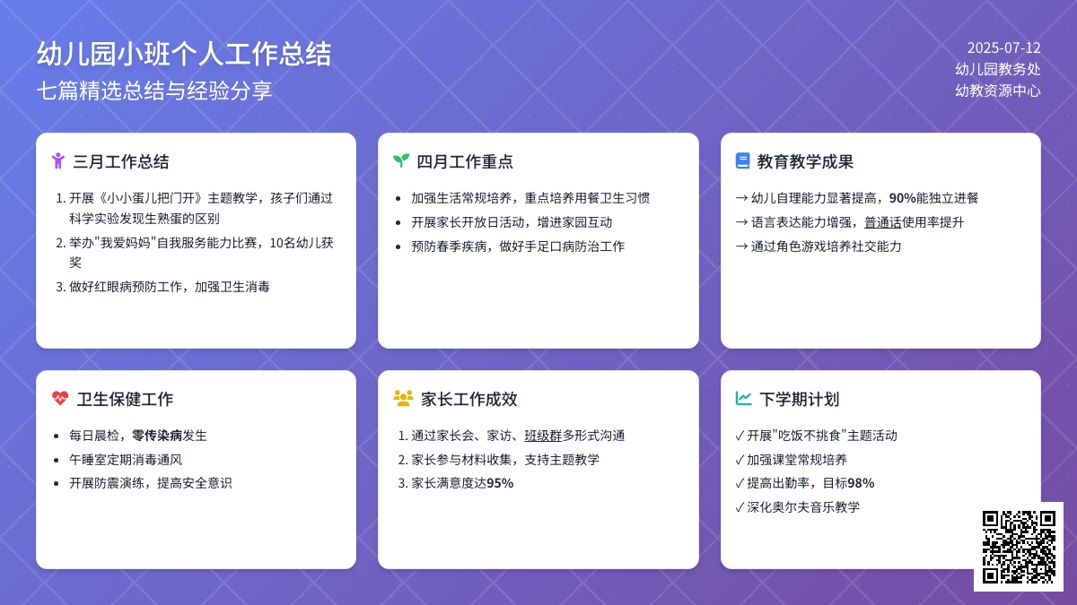 幼儿园小班个人工作总结集合七篇
