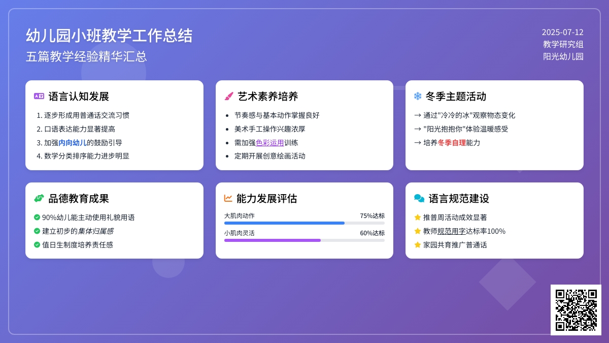 幼儿园小班教学工作总结模板集锦五篇