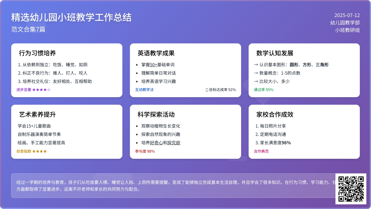 精选幼儿园小班教学工作总结范文合集7篇