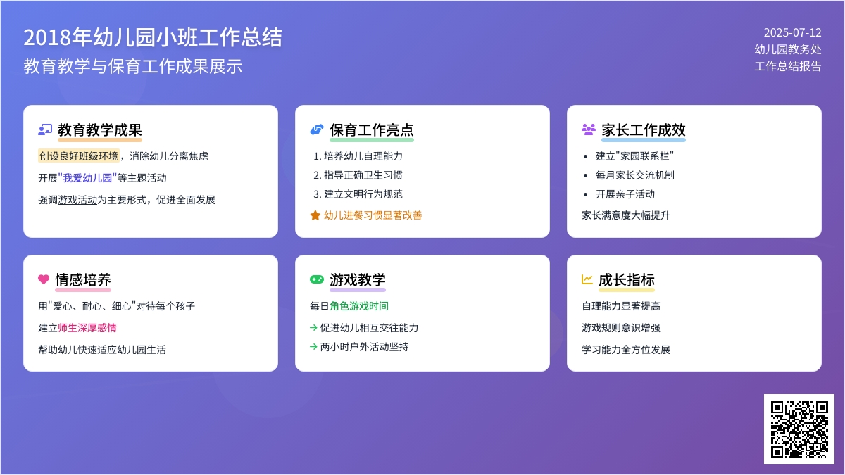 2018年幼儿园小班工作总结范文
