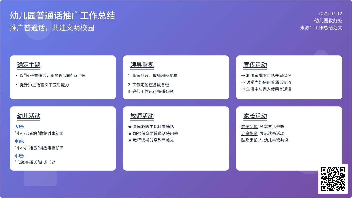 幼儿园普通话推广工作总结范文（精选8篇）