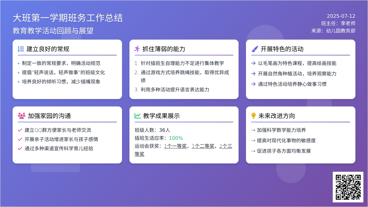 大班第一学期班务工作总结范文