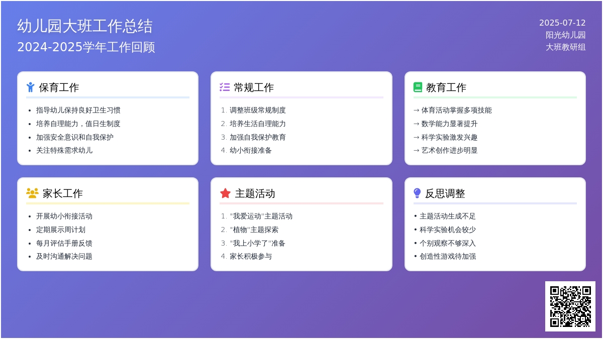幼儿园大班的工作总结范文