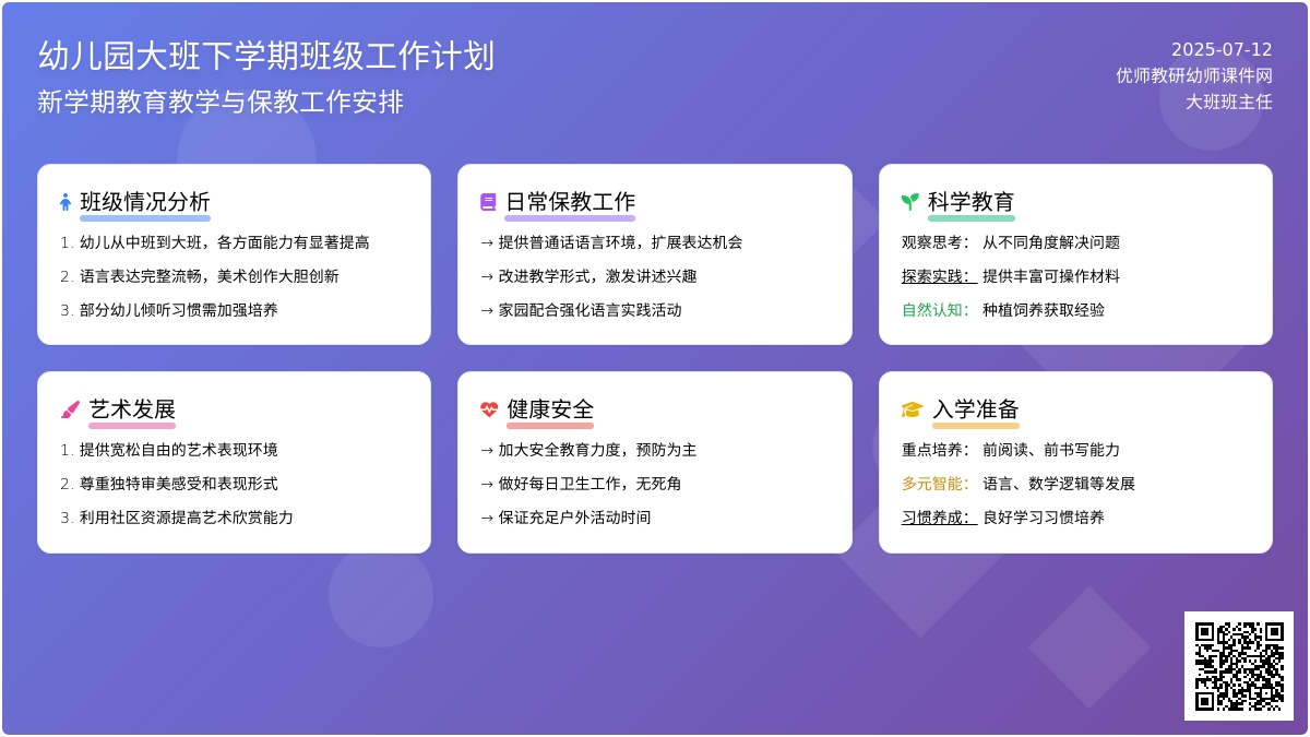 幼儿园大班下学期班级工作计划
