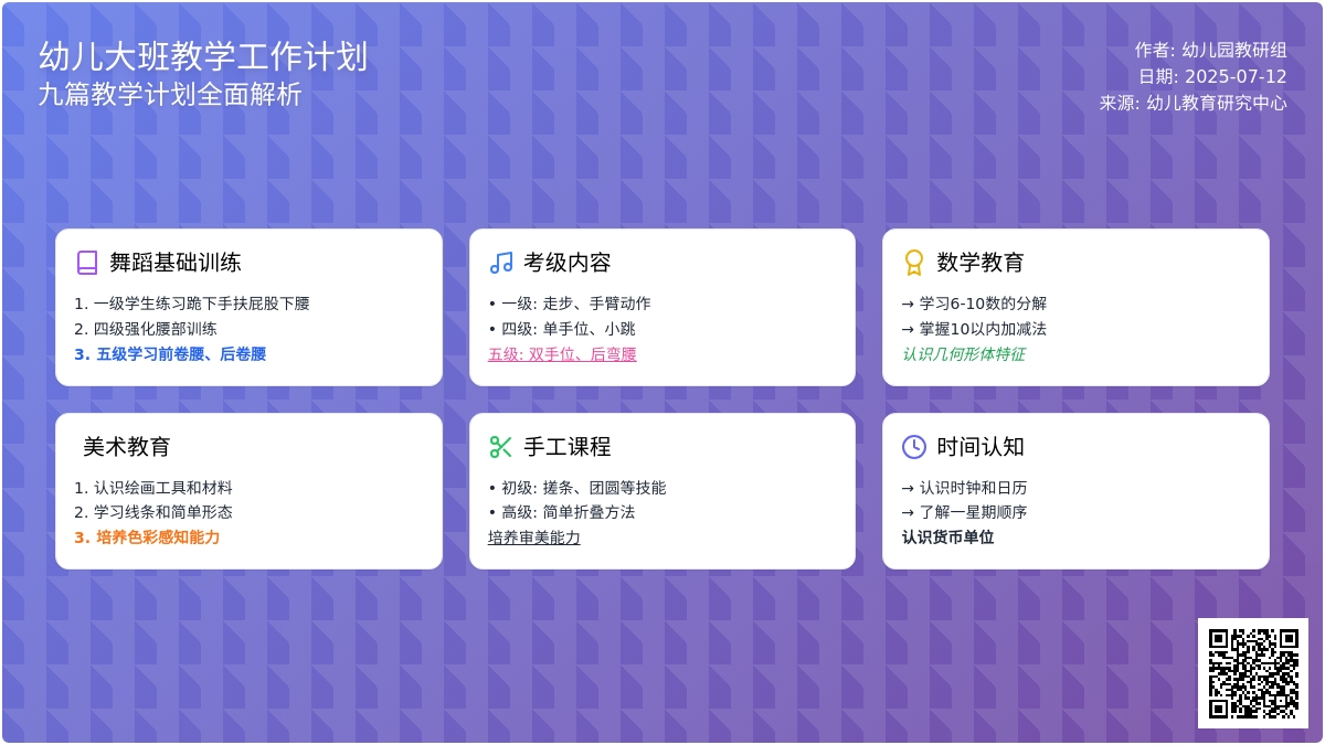 有关幼儿大班教学教学工作计划九篇