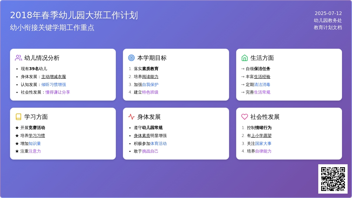 2018年春季幼儿园大班工作计划