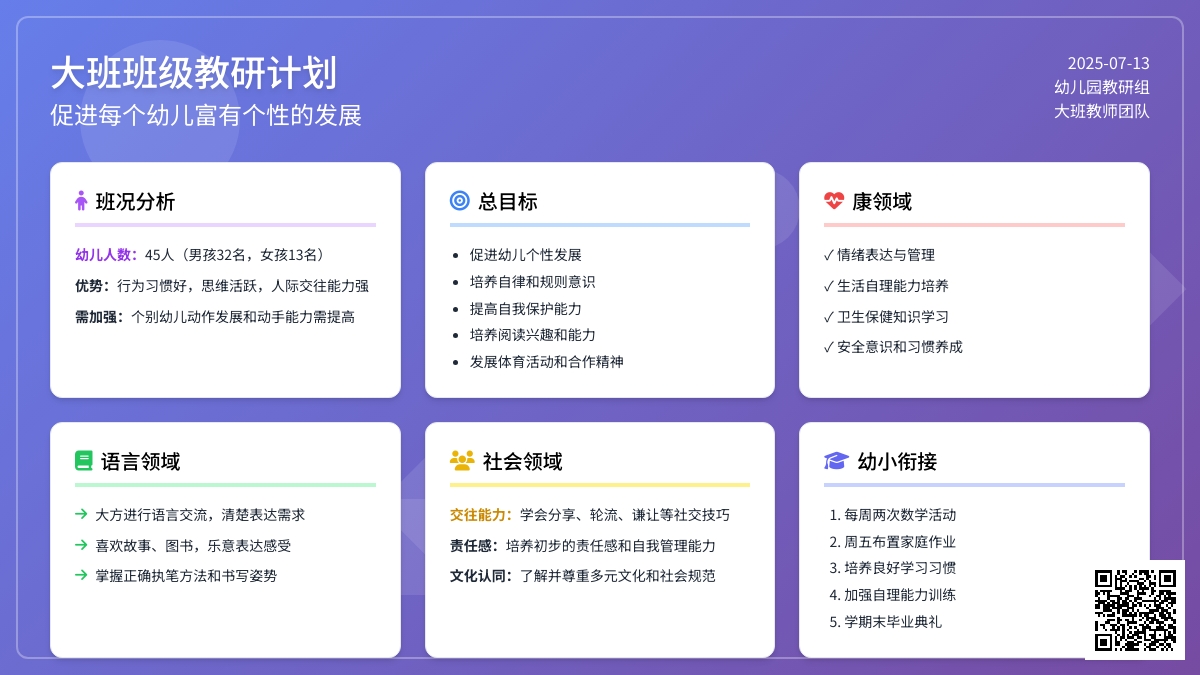 大班班级教研计划