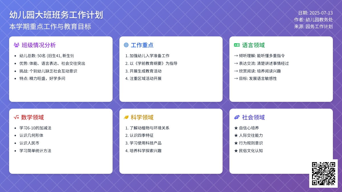 有关幼儿园大班班务工作计划