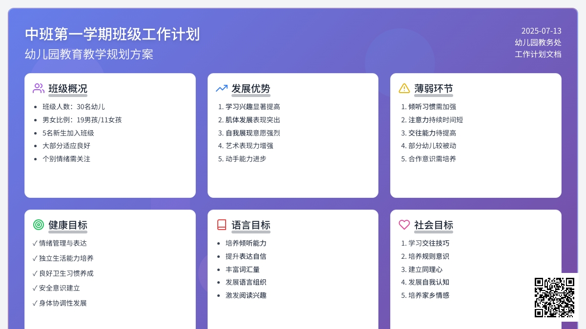 中班第一学期班级工作计划-工作计划