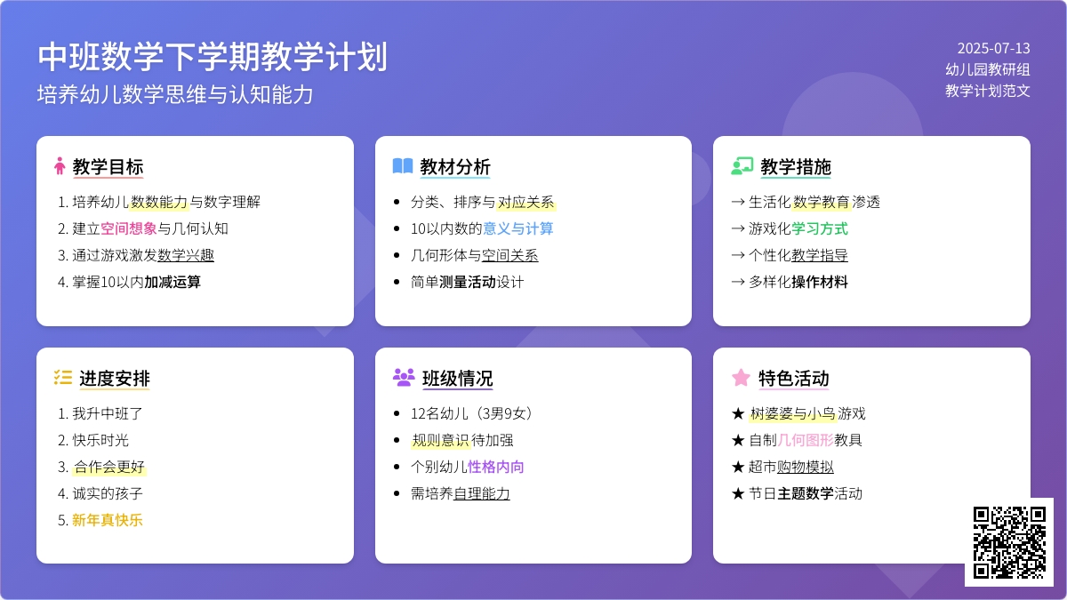 中班数学下学期教学计划范文（通用5篇）