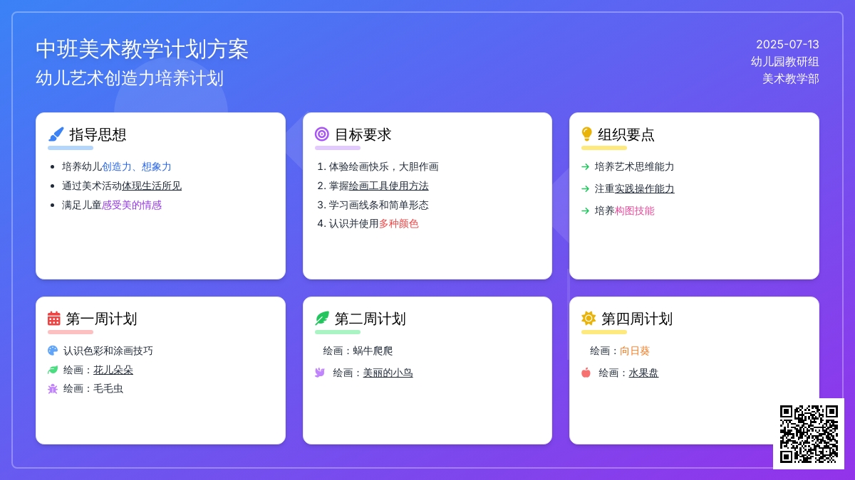 中班美术教学计划方案