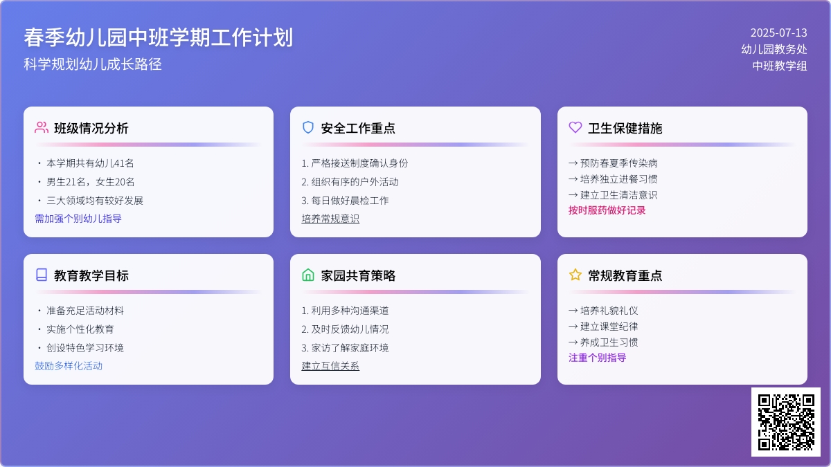 春季幼儿园中班学期工作计划
