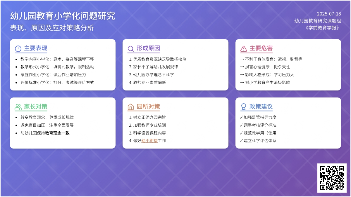 幼儿园教育小学化问题研究