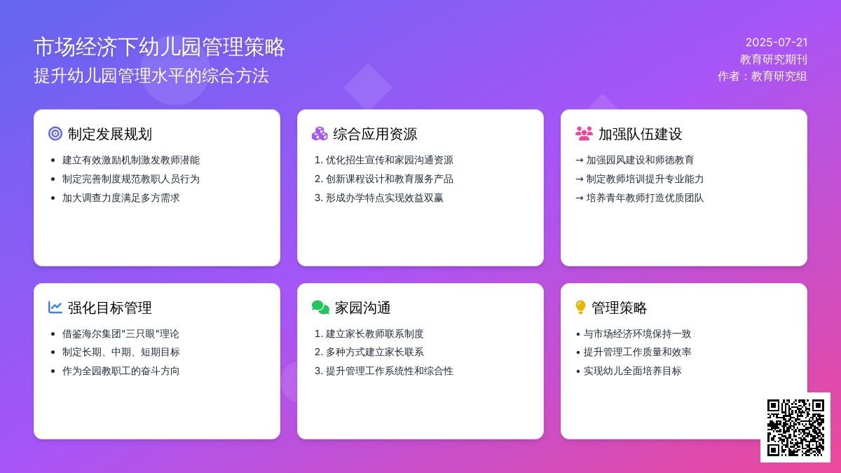 刍议市场经济下幼儿园管理策略