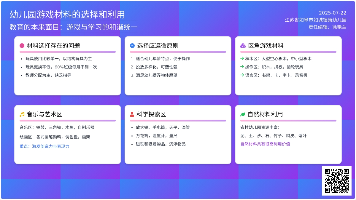 幼儿园游戏材料的选择和利用