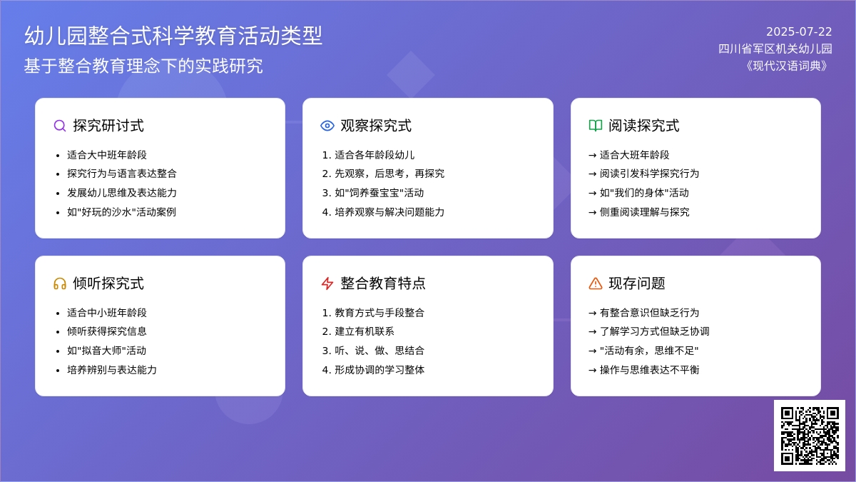 幼儿园整合式科学教育活动类型