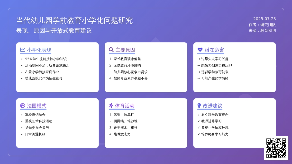 当代幼儿园学前教育小学化问题研究