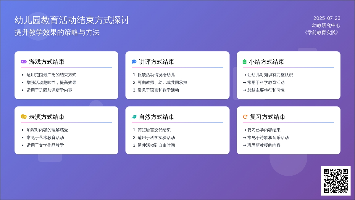 浅谈幼儿园教育活动的结束方式??