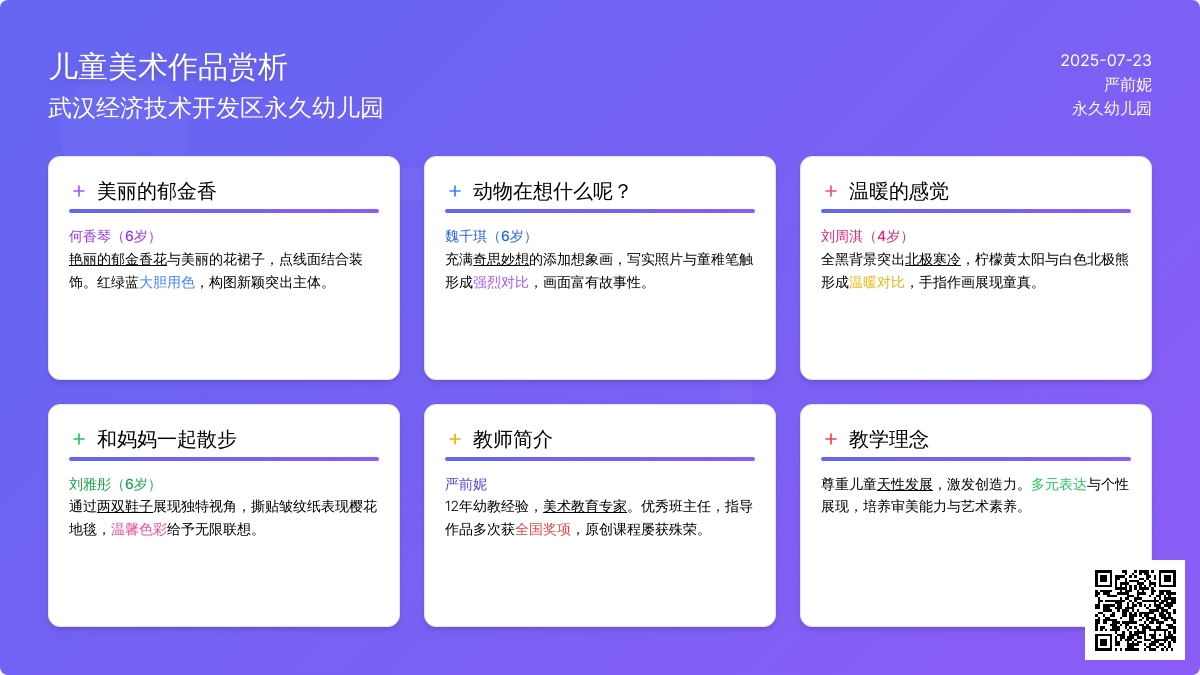 点评武汉经济技术开发区永久幼儿园一组儿童画