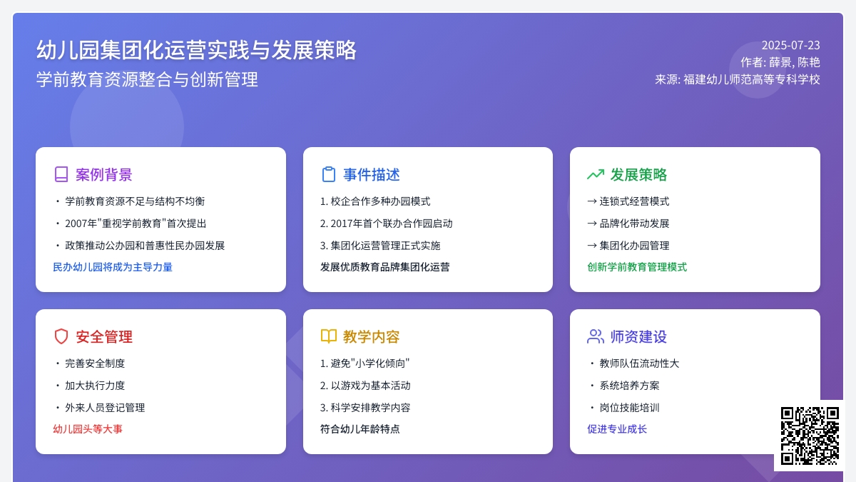 幼儿园集团化运营实践与发展策略